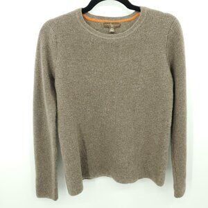 Lauren Hansen 100% 2-Ply Cashmere Waffle Knit Crew Neck Sweater S/M Tan/Brown